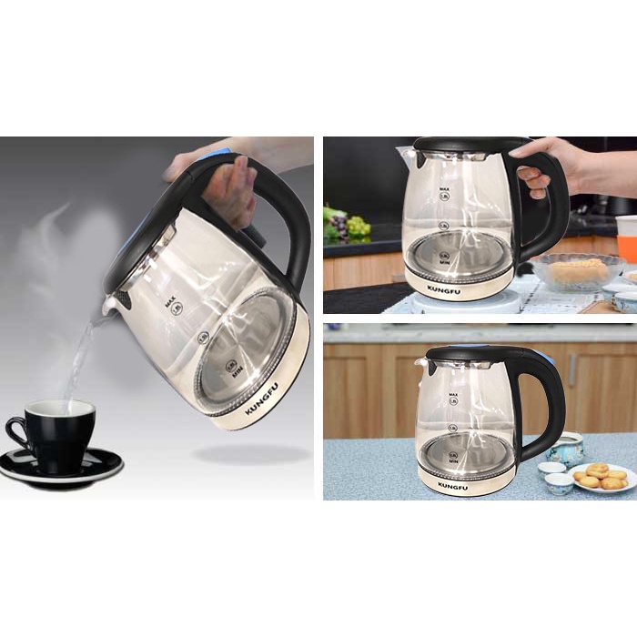 Ấm siêu tốc thủy tinh Kungfu KF1899 1,8L 1500W