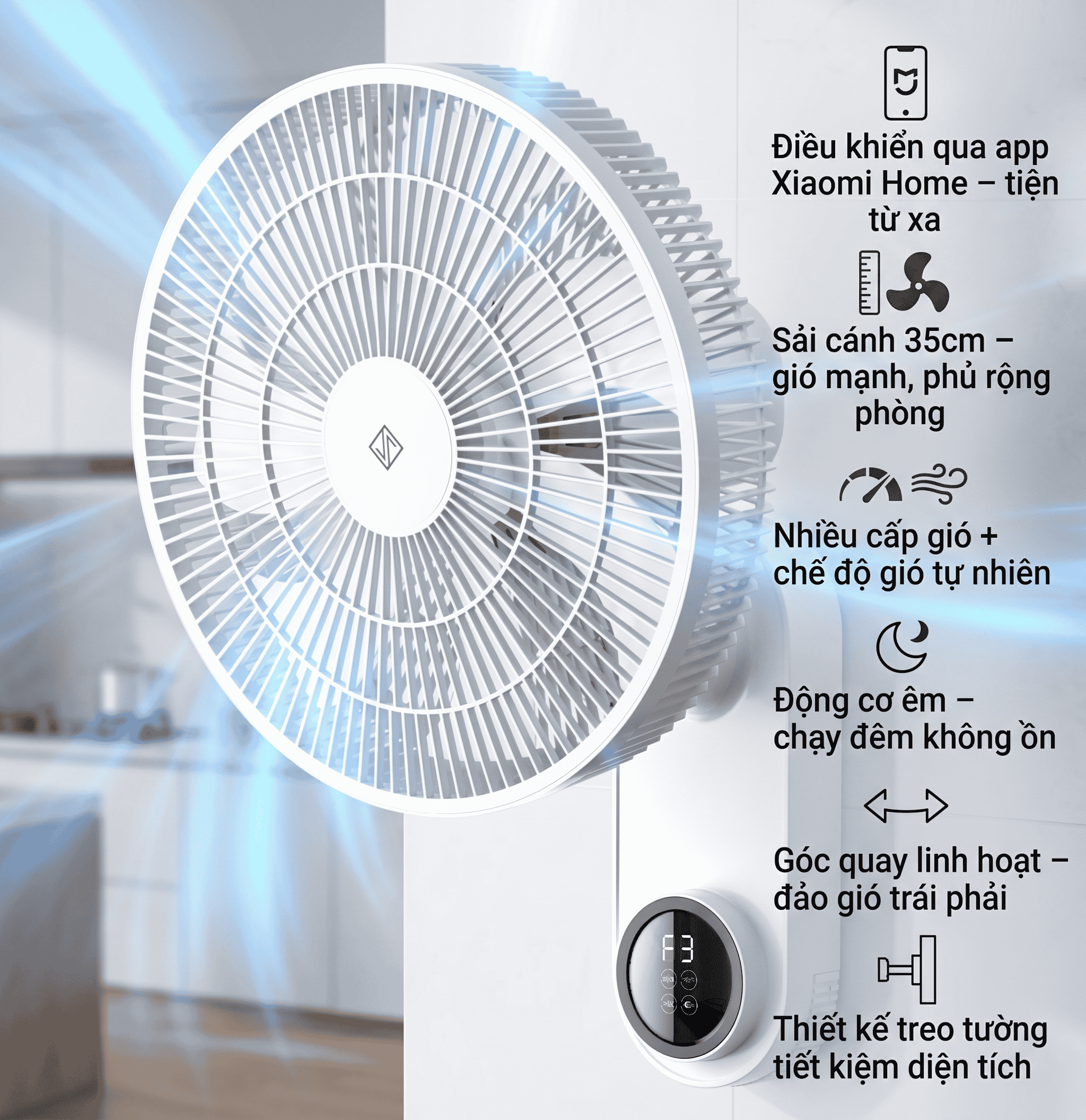 Quạt Treo Tường Xiaomi Jipin JP-FGB-B22SR – Sải Cánh 35cm, Kết Nối App Mi Home, Gió Tự Nhiên Êm Ái