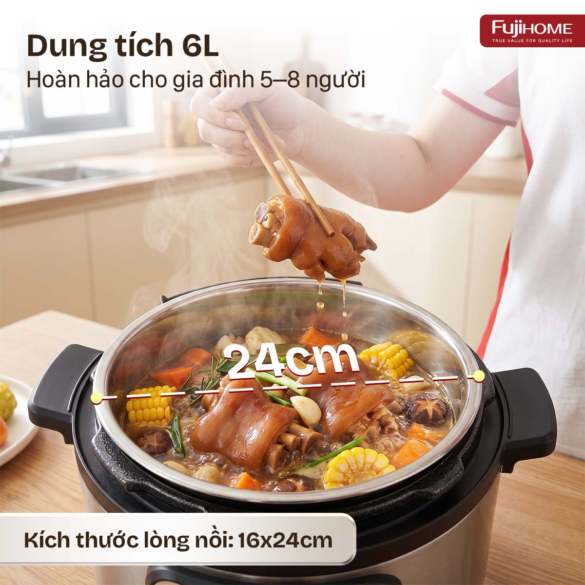Nồi áp suất điều chỉnh cơ Fujihome PS06 6 lít 1000W | Hàng chính hãng