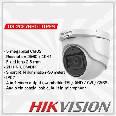 Hikvision Camera  DS-2CE76H0T-ITPFS HD-TVI   5MP –  tích hợp MIC | Hàng chính hãng