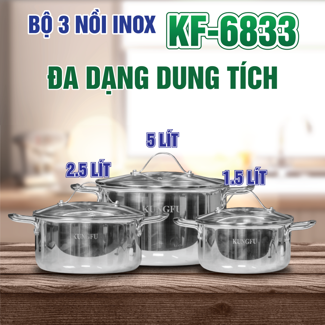 Bộ 3 nồi inox KUNGFU KF-6833