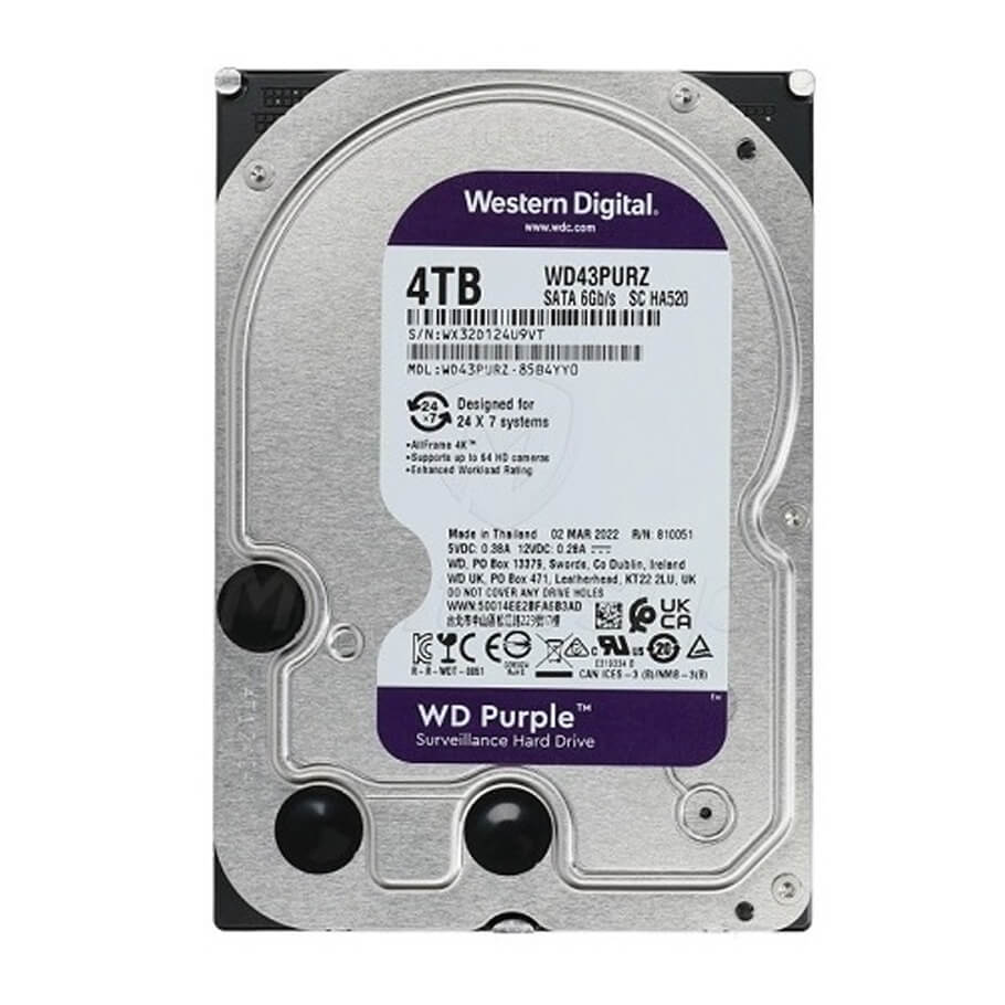 Ổ Cứng Western Digital Purple 4TB. WD43PURZ: Giải Pháp Lưu Trữ Camera 4K Chuyên Dụng, Bảo Hành 36 Tháng