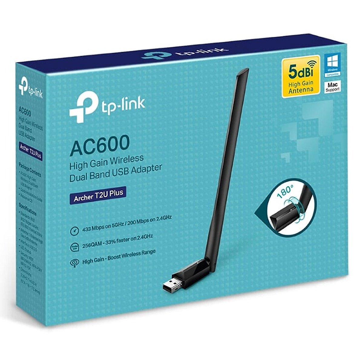 Card mạng không dây USB TP-Link Archer T2U Plus AC600 | Hàng chính hãng