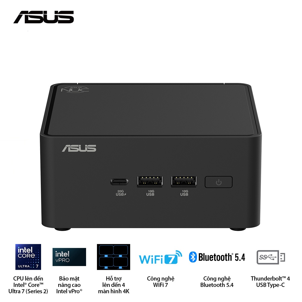 Bộ Mini PC Asus NUC 15 PRO Tall RNUC15CRHU5 (Intel Core Ultra 5 225H | Intel Arc GPU | 2xDDR5-6400 | 2xNVMe,SATA | 2x HDMI 2.1 | 2x Thunderbolt | VESA MOUNT | Black)