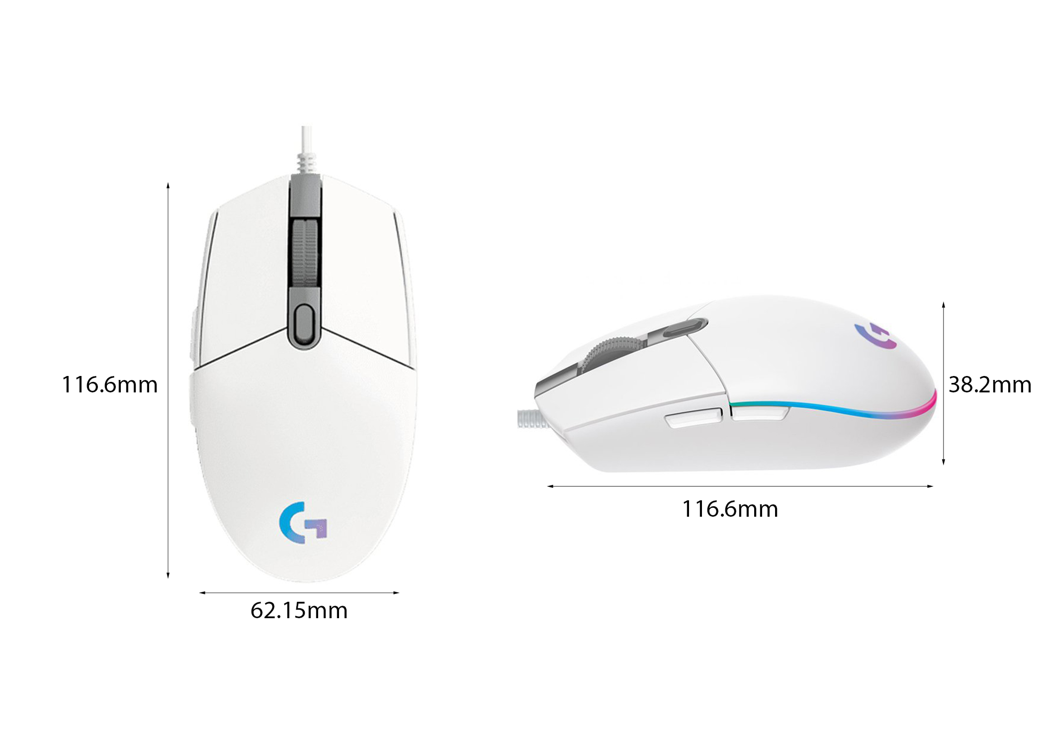 Chuột có dây Logitech gaming G102 GEN II LIGHTSYNC RGB White 910-005803 | Hàng chính hãng