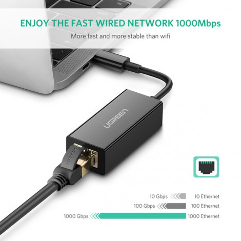 Cáp USB Type C to Lan Gigabit 10/100/1000  Ugreen 50307 | Hàng chính hãng