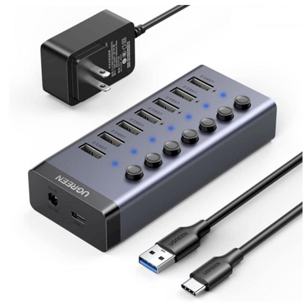 Bộ chia Hub USB 3.0 UGREEN 90305 – 7 cổng, nguồn 12V/2A, màu đen
