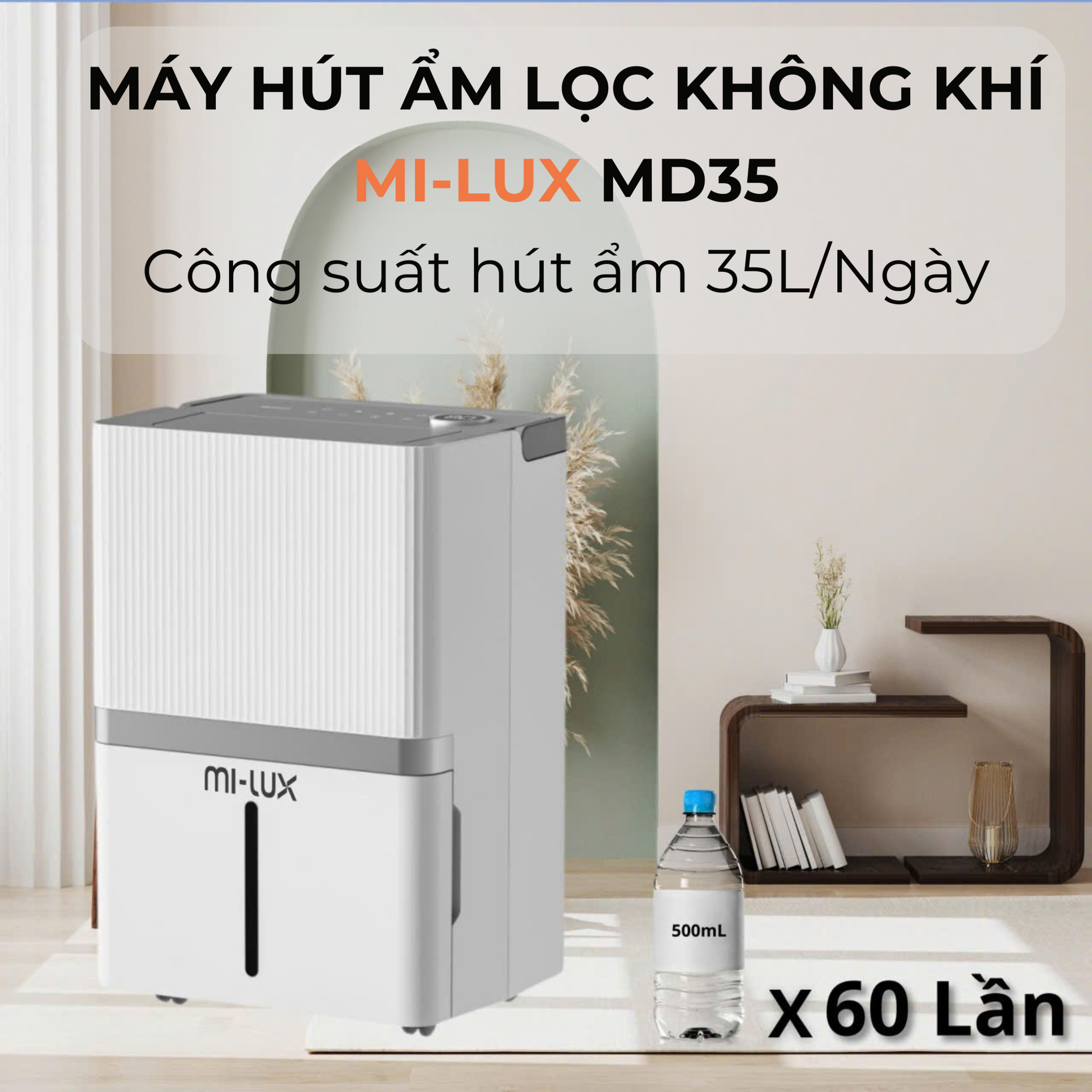 Máy Hút Ẩm Lọc Không Khí Thông Minh MI-LUX MD35 - Công Suất Khủng 35L/Ngày