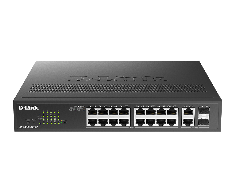 D-LINK DGS-1100-18PV2 – SWITCH GIGABIT POE+ SMART MANAGED 18 CỔNG