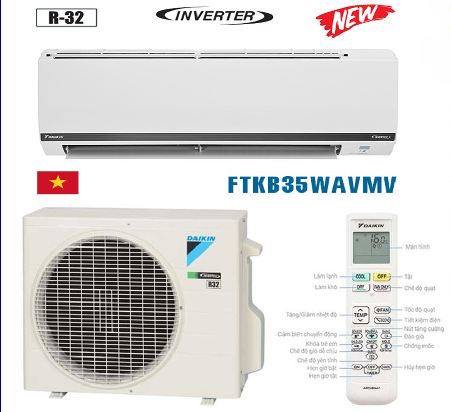 Điều hòa Daikin 12000 BTU inverter 1 chiều FTKB35YVMV | Hàng chính hãng