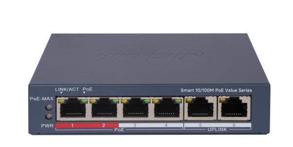 Switch PoE thông minh Fast Ethernet 4 cổng HIKVISION DS-3E1106P-EI/M | Hàng chính hãng