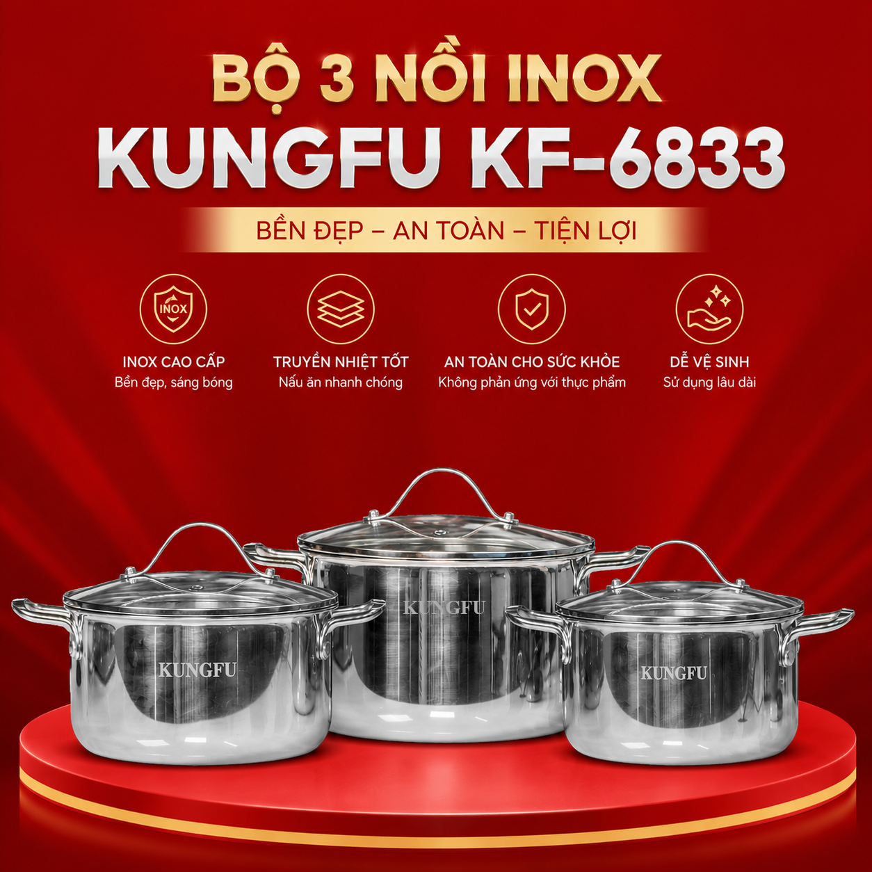 Bộ 3 nồi inox KUNGFU KF-6833