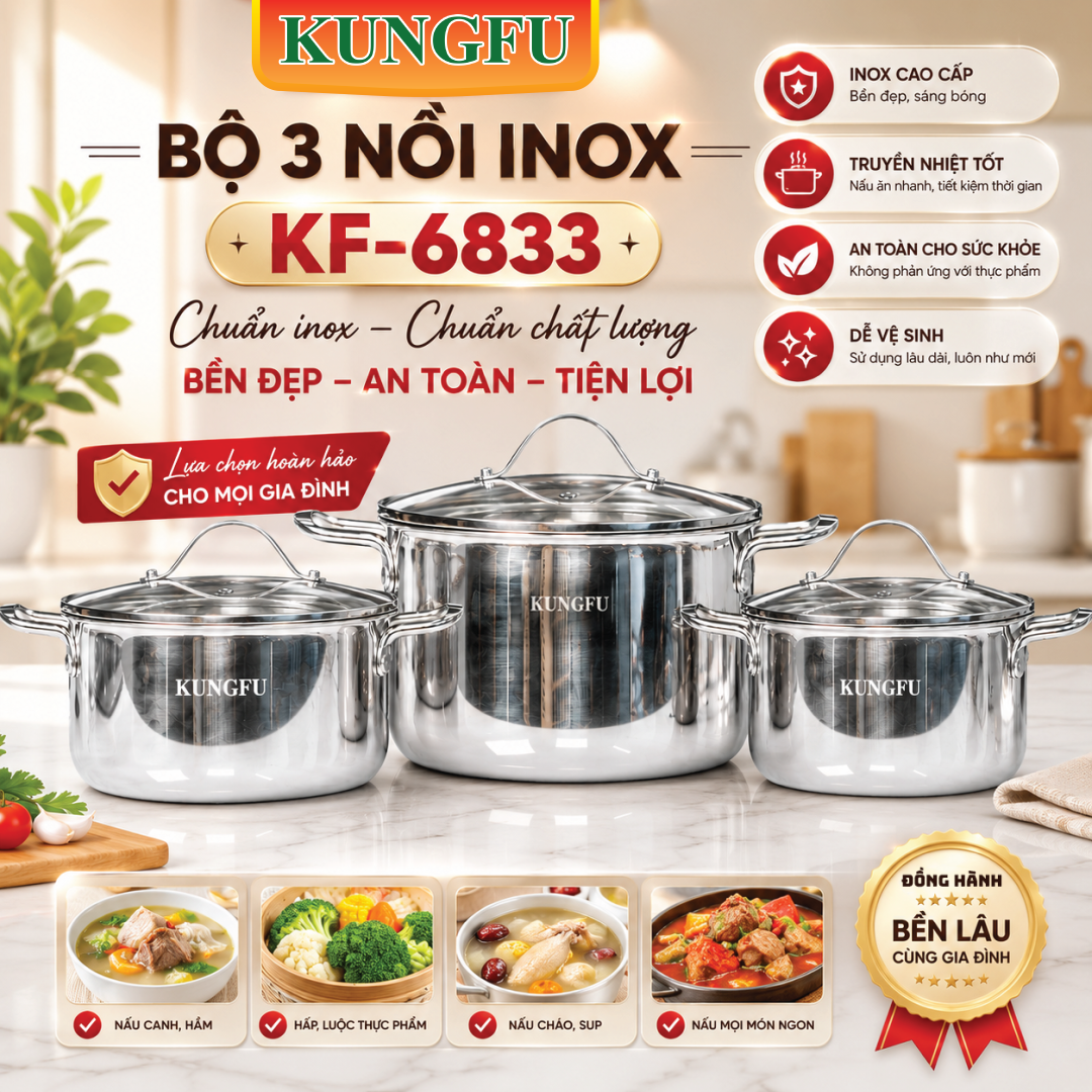 Bộ 3 nồi inox KUNGFU KF-6833