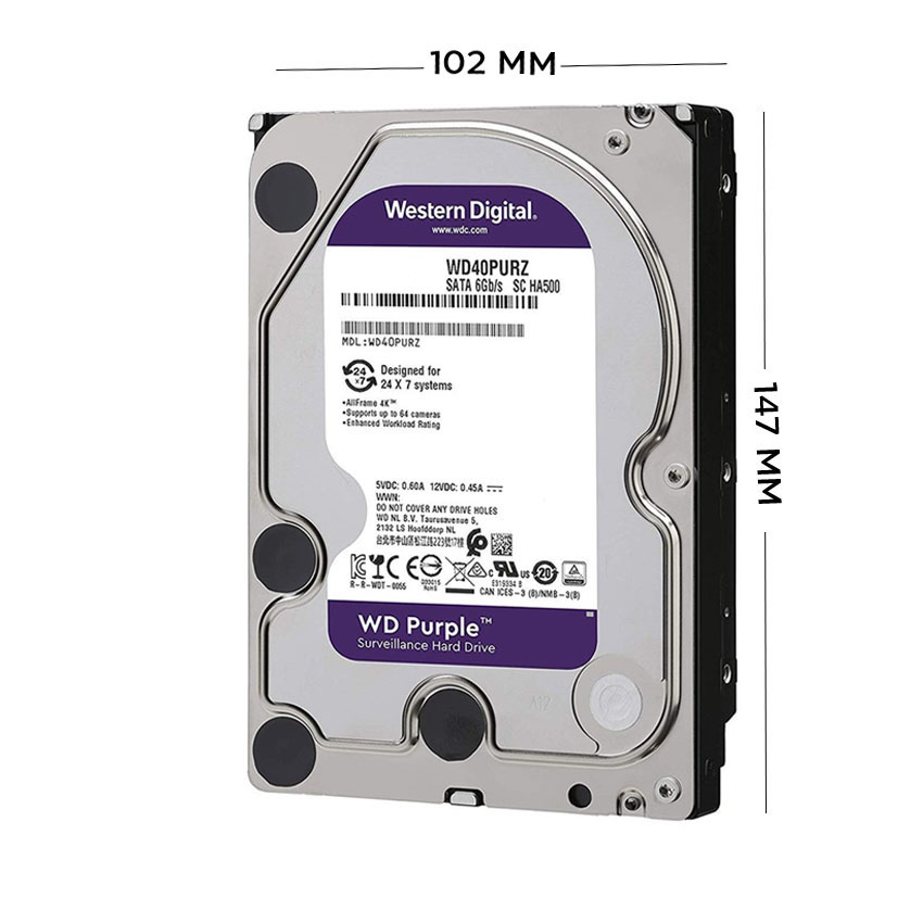 Ổ cứng HDD WD Purple 8TB 3.5 inch, 5640RPM, SATA, 256MB Cache (WD84PURU) | Hàng chính hãng