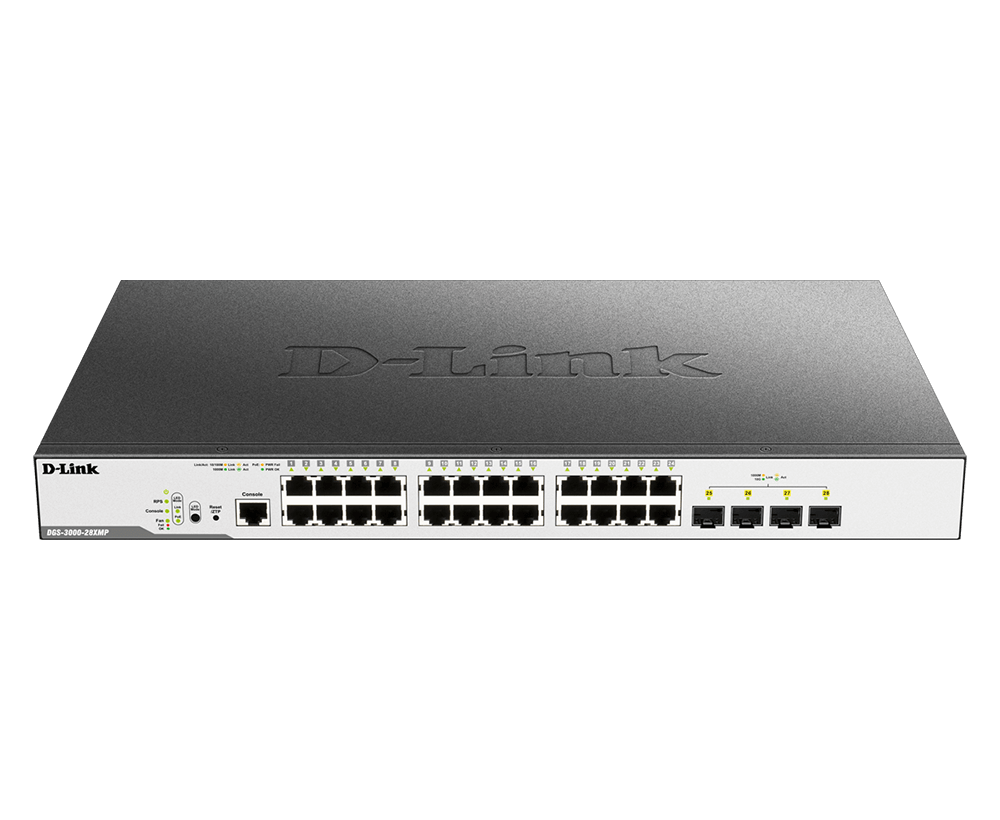 D-Link DGS-3000-28XMP – Switch Managed Layer 2 Gigabit 28 Port PoE+ với 4 cổng 10G SFP+