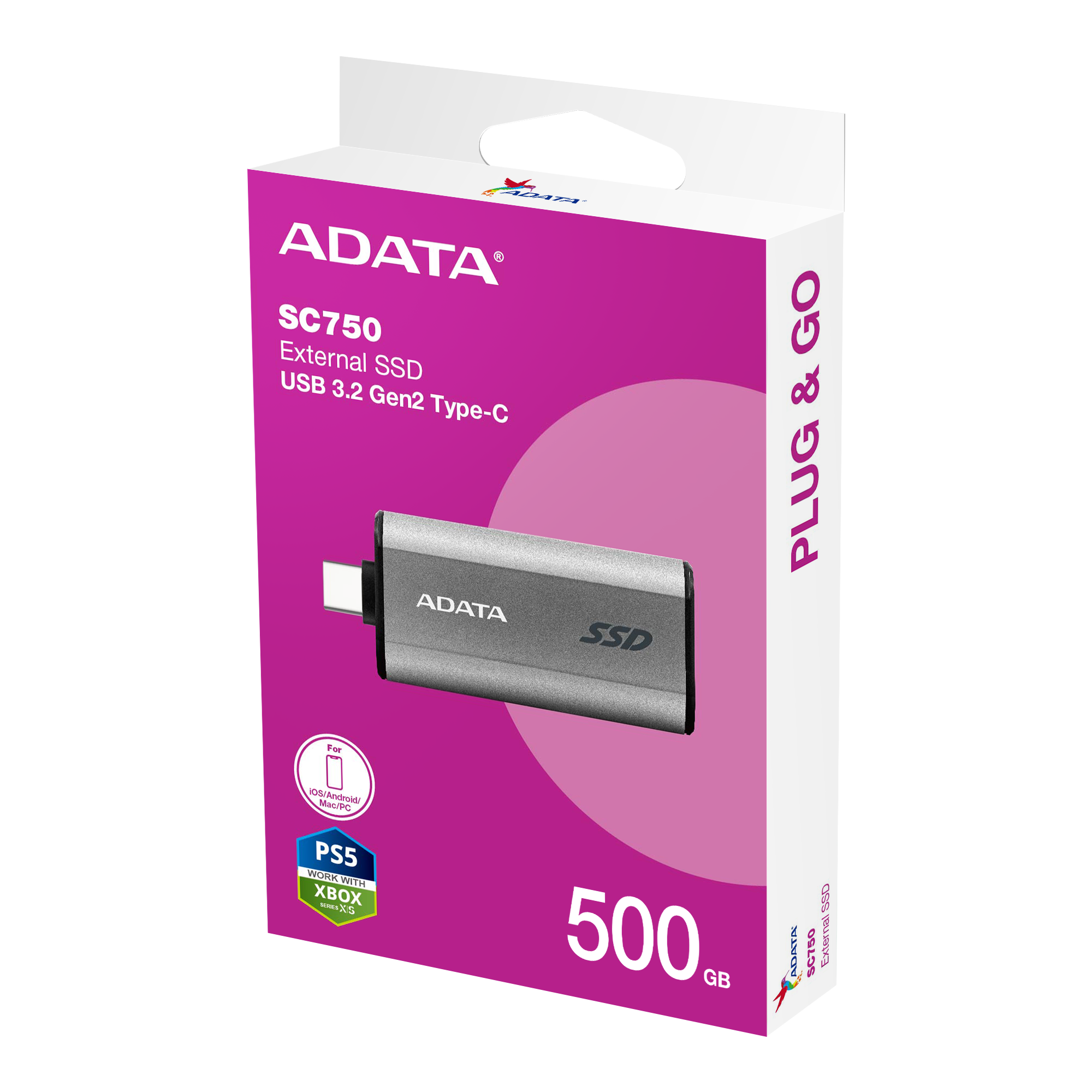 ADATA SC750 500GB – SSD di động USB 3.2 Gen 2 SC750-500G-CCBK