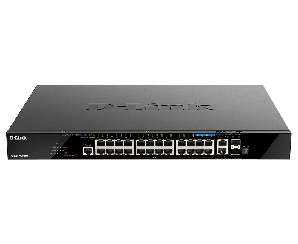 DGS-1520-28MP – Switch Layer 3 Stackable Smart Managed 28 Port PoE+ với 10G và 2.5G