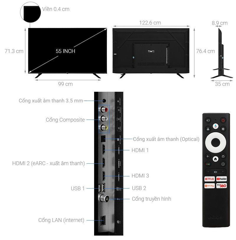 Tivi Casper 55 Inch 4K Ultra HD 55UG620 – Hình Ảnh Sắc Nét, Giải Trí Đỉnh Cao