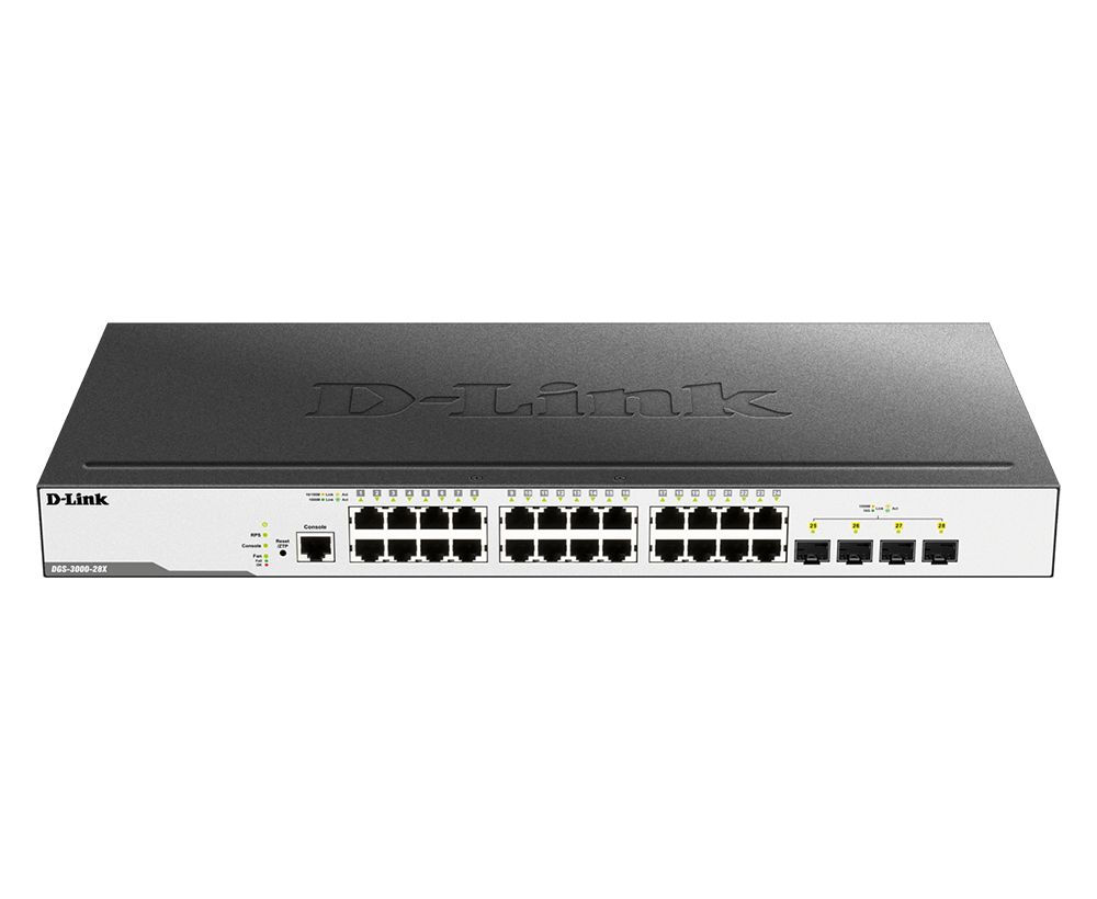 D-Link DGS-3000-28X – Switch Managed Layer 2 Gigabit 28 Port với 4 cổng 10G SFP+