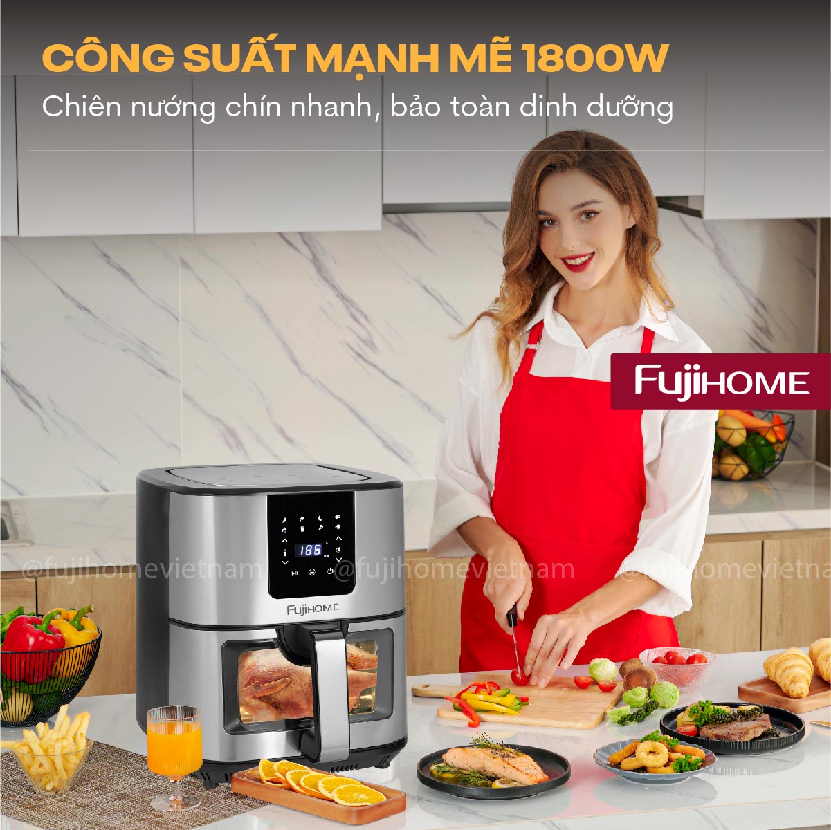 Nồi chiên không dầu Fujihome A10DG 10 lít 1800W điện tử | Hàng chính hãng