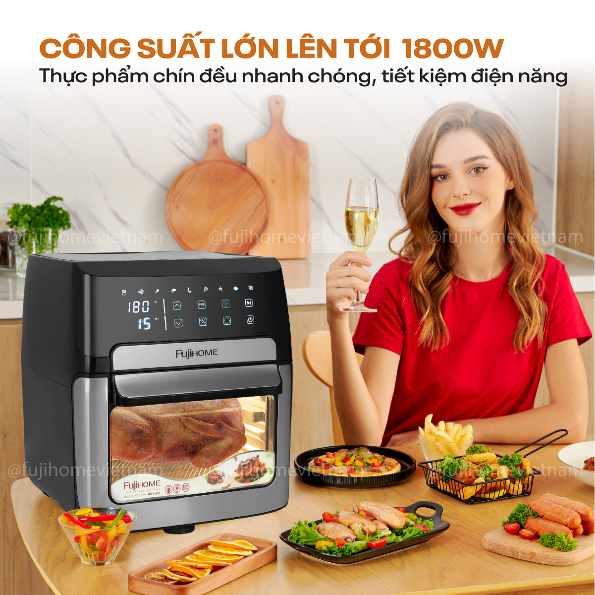 Nồi chiên không dầu Fujihome A12DB 12 lít 1800W có lồng quay | Hàng chính hãng