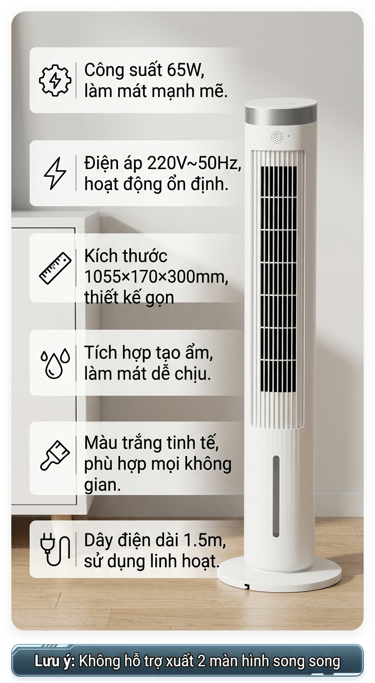 Quạt Tháp Tạo Ẩm Xiaomi Jipin JP-SLTS-05 – Làm Mát Mạnh Mẽ, Duy Trì Độ Ẩm, Thiết Kế Sang Trọng