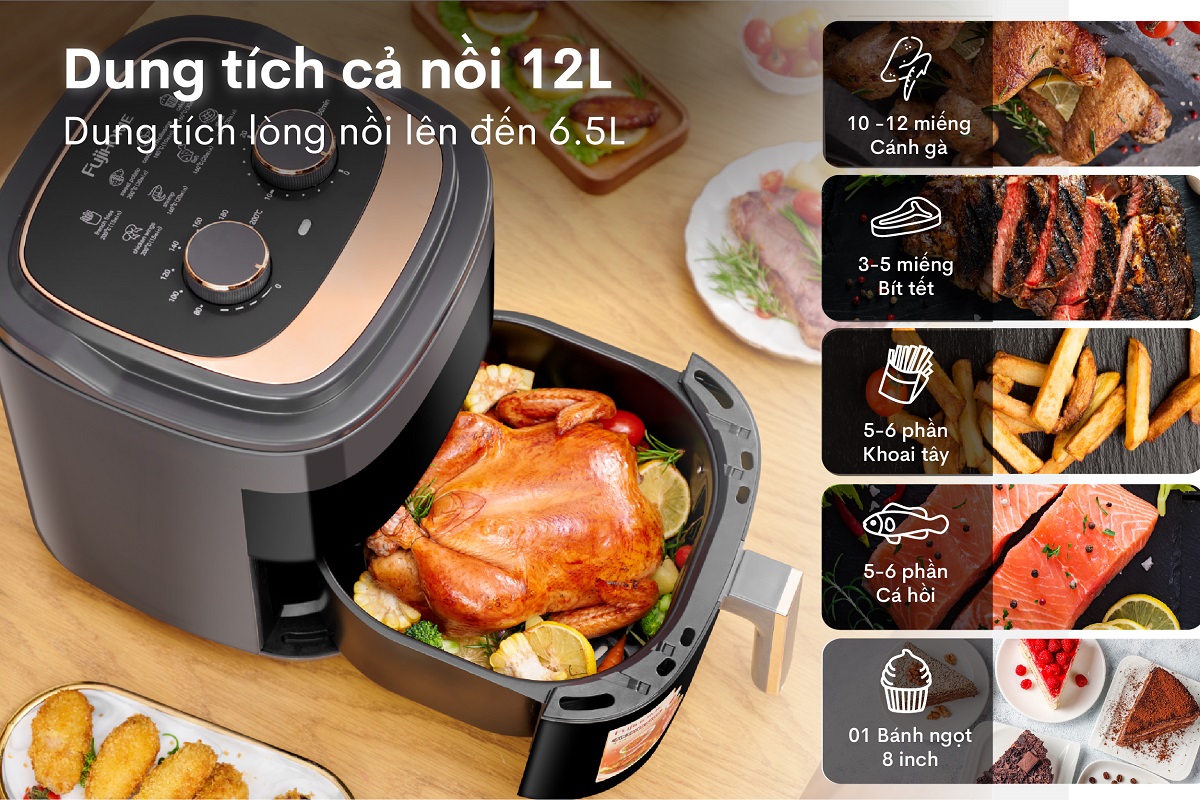 Nồi chiên không dầu Fujihome A6GG 6,5 lít 1600W | Hàng chính hãng