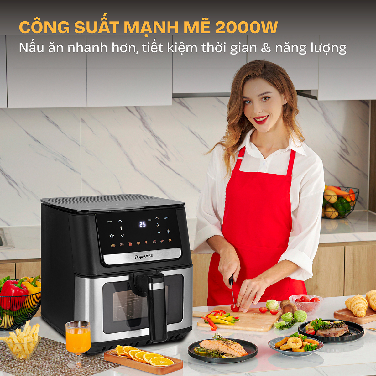 Nồi chiên không dầu Fujihome DUALHEAT A7DH 7 lít gia nhiệt kép | Hàng chính hãng