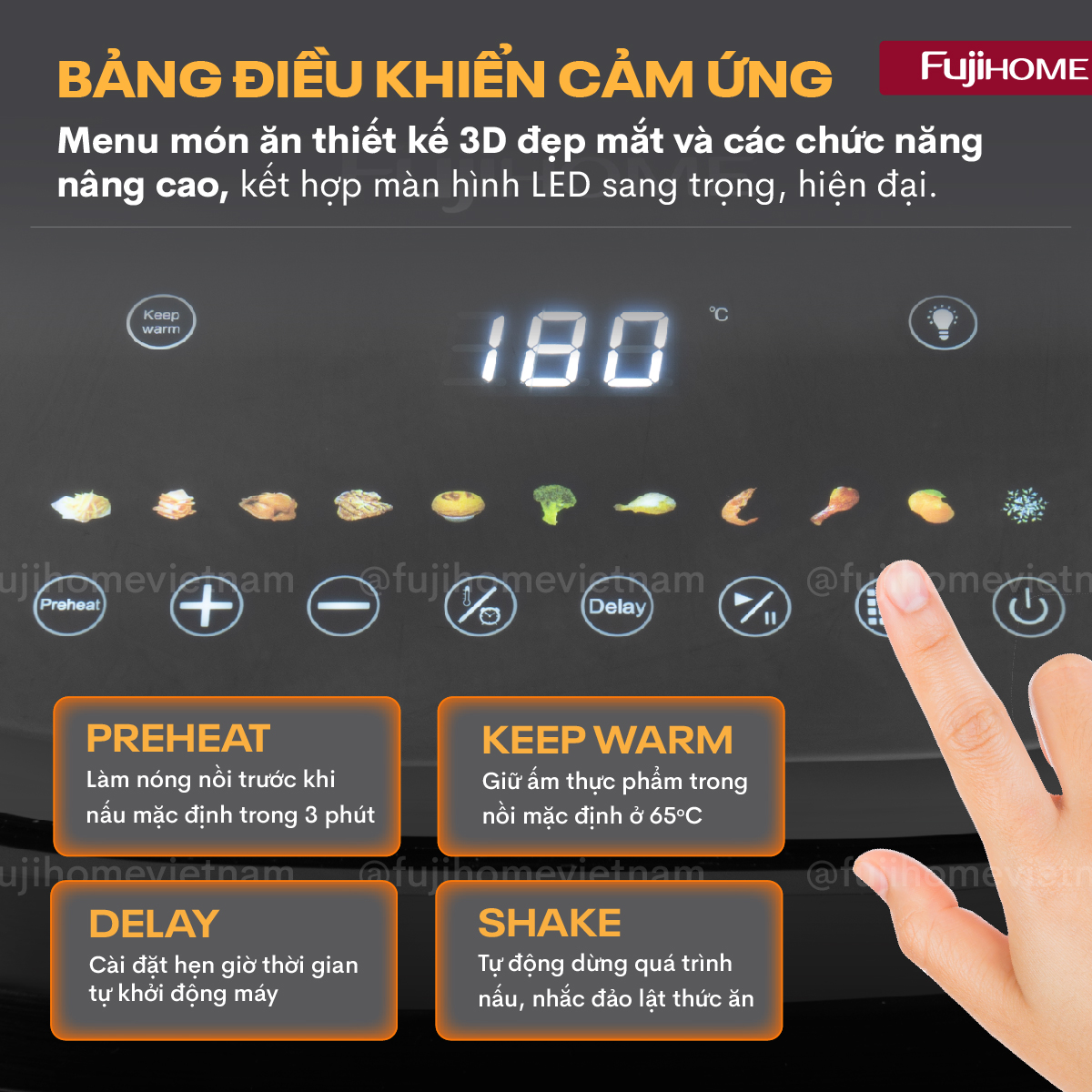 Nồi chiên không dầu Fujihome A8DG1 8 lít cửa kính, 11 chức năng | Hàng chính hãng