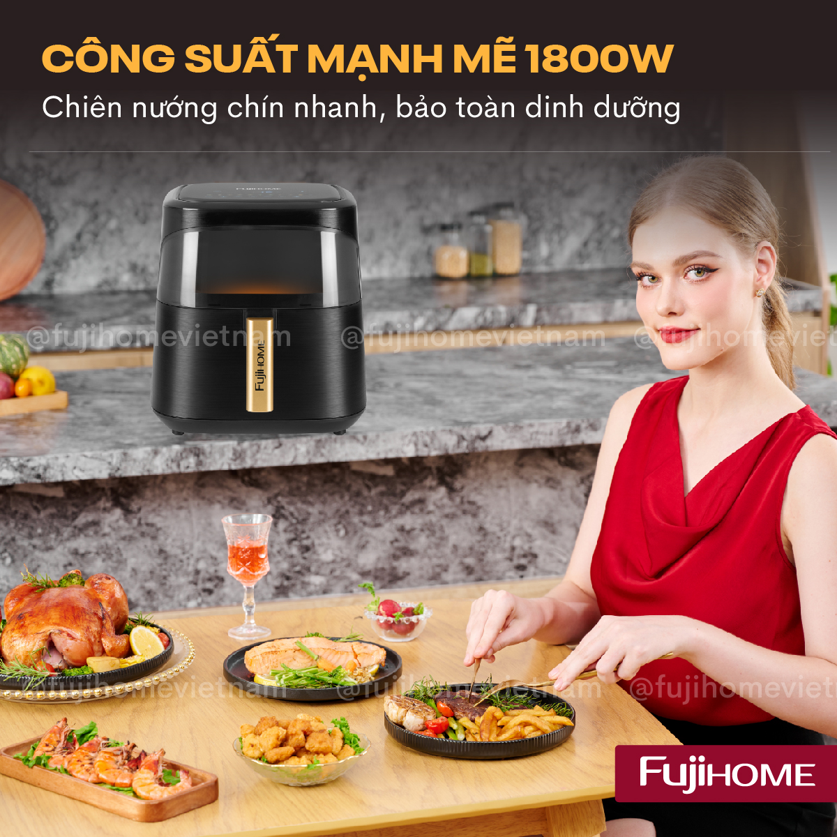 Nồi chiên không dầu Fujihome A8DG1 8 lít cửa kính, 11 chức năng | Hàng chính hãng