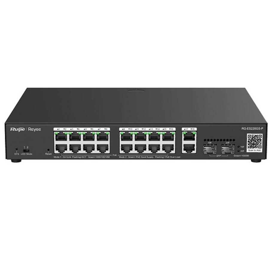 Switch PoE Ruijie RG-ES220GS-P 16 Cổng - Quản lý Cloud, Chuyên Camera