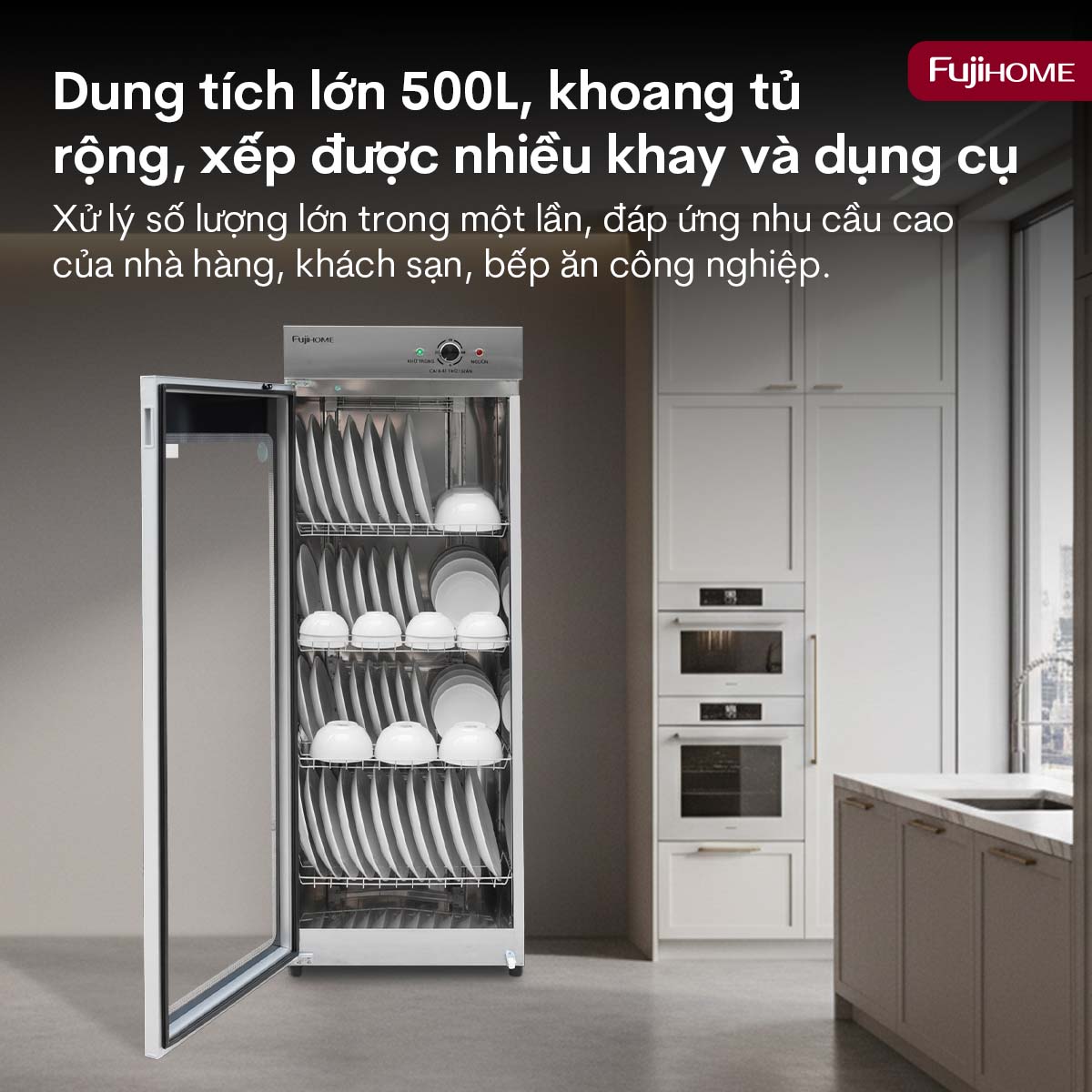 Tủ sấy chén bát tiệt trùng UV Fujihome DD500A 500 lít 2 cửa | Hàng chính hãng