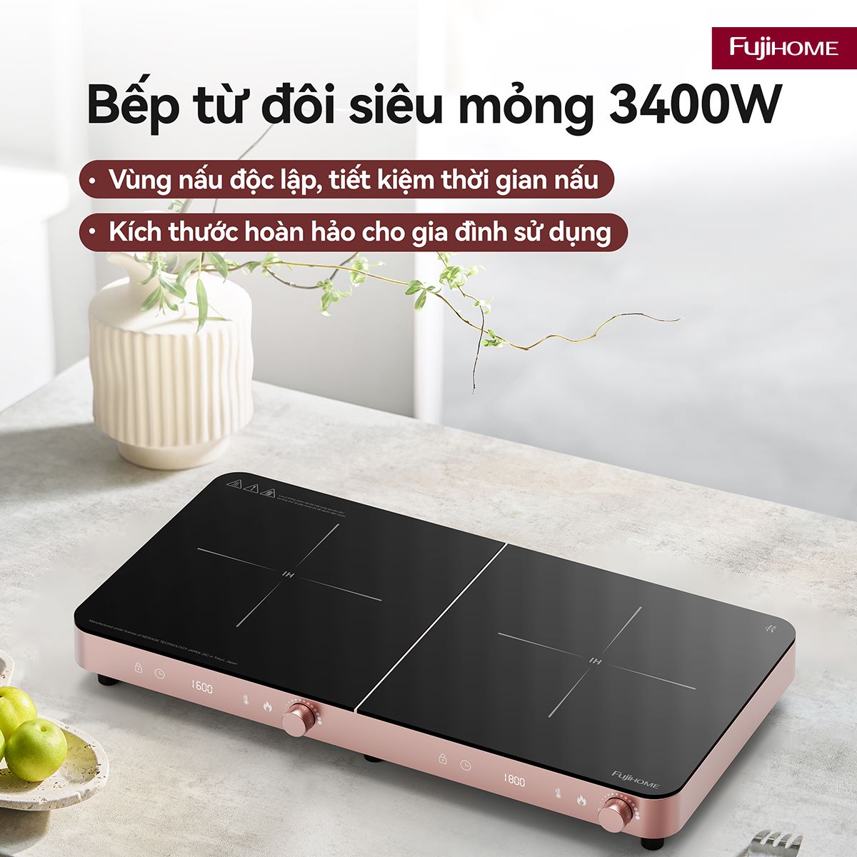 Bếp từ đôi Fujihome IC2602P 3400W cảm ứng + núm vặn | Hàng chính hãng