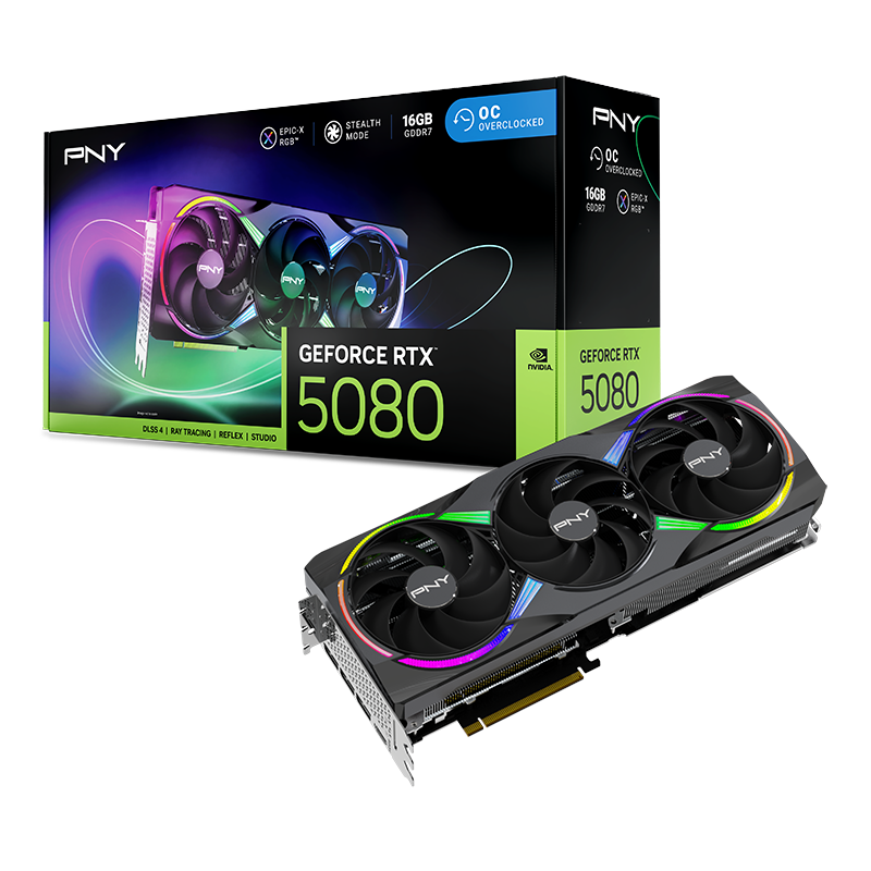 PNY GeForce RTX 5080 16GB ARGB Overclocked Triple Fan VCG508016TFXXPB1-O – Card đồ họa RTX 5080 mạnh mẽ
