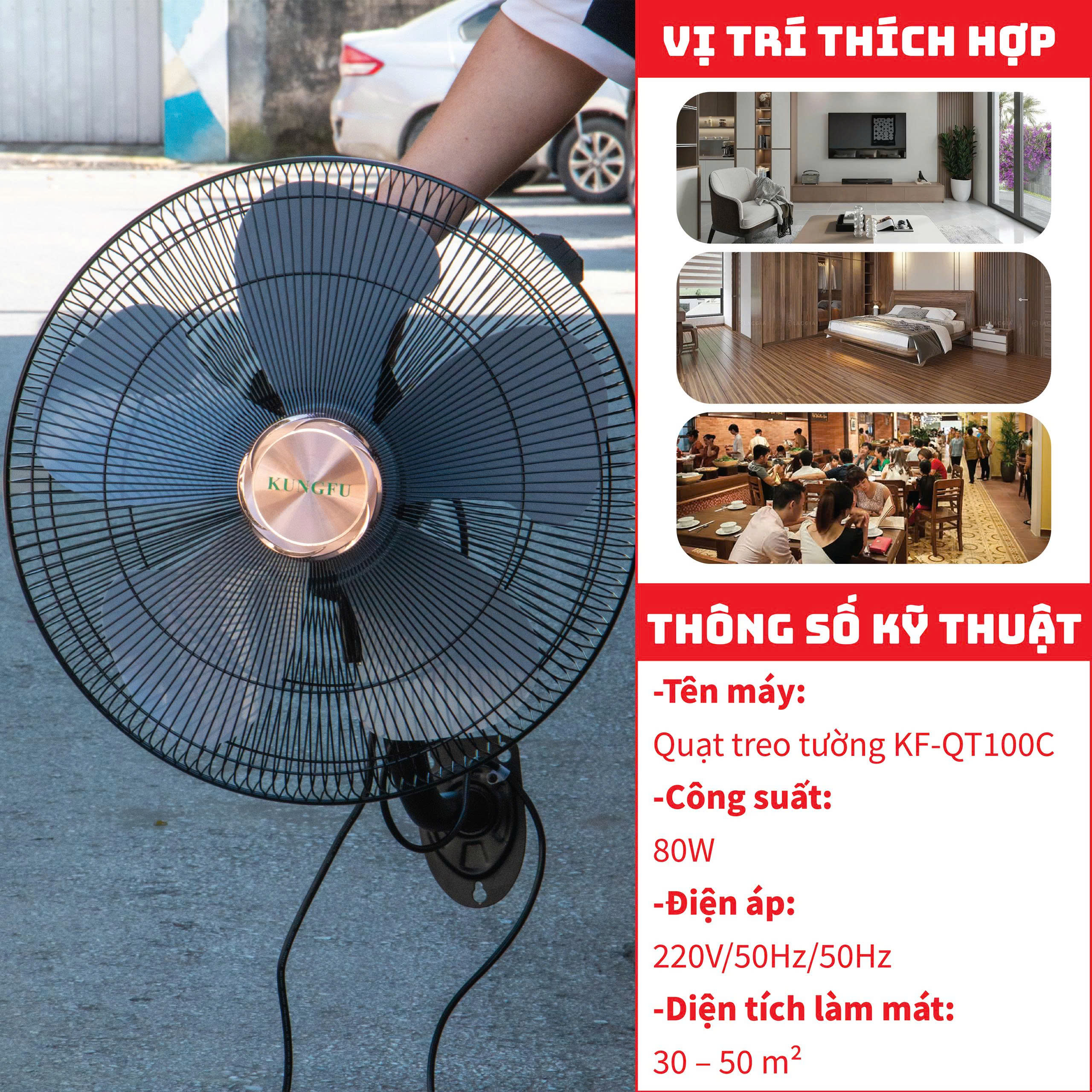 Quạt Treo Tường Kungfu KF-QT100C – Giải Pháp Làm Mát Hoàn Hảo Cho Mọi Không Gian