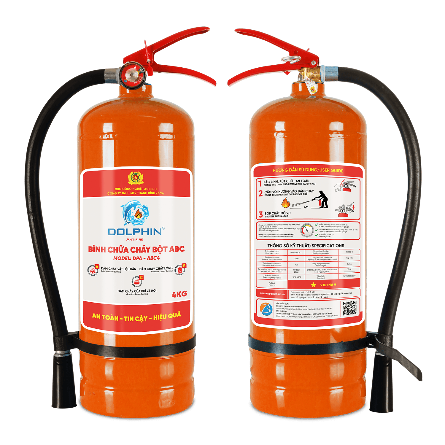 Bình Chữa Cháy Bột ABC Dolphin Chính Hãng (4kg - 8kg) - Đủ Tem Kiểm Định