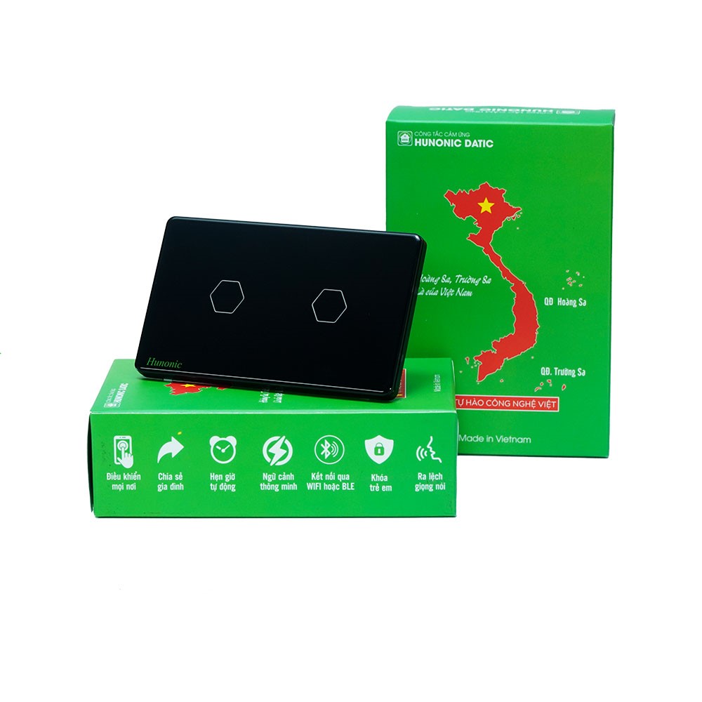 Công Tắc Cảm Ứng 2 Nút BLE Mesh Hunonic Datic