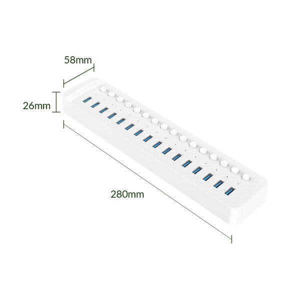Bộ chia USB HUB 16 cổng USB 3.0 với các công tắc riêng lẻ CT2U3-16AB-WH | Hàng chính hãng