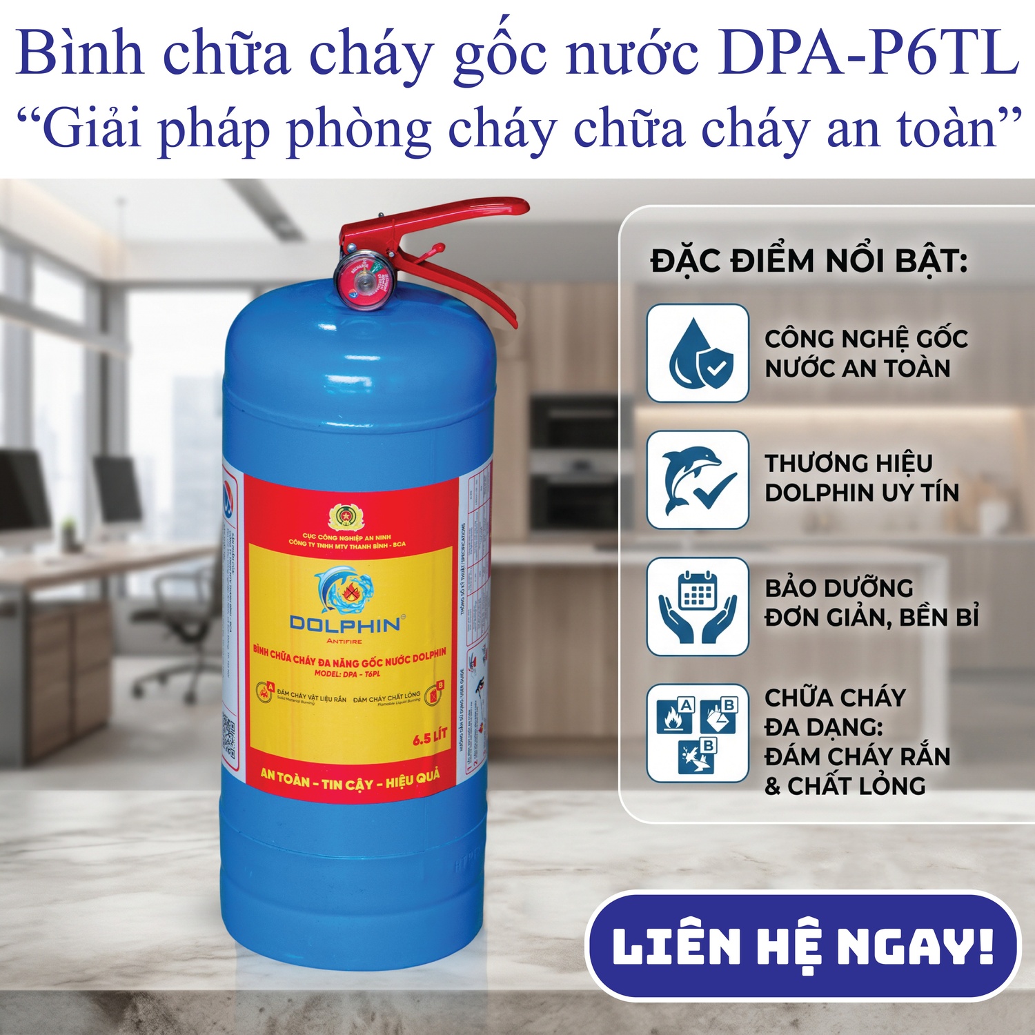 Bình Chữa Cháy Đa Năng Gốc Nước Dolphin Vỏ Thép (3.5L - 6.5L) | Chuyên Dụng Pin Lithium