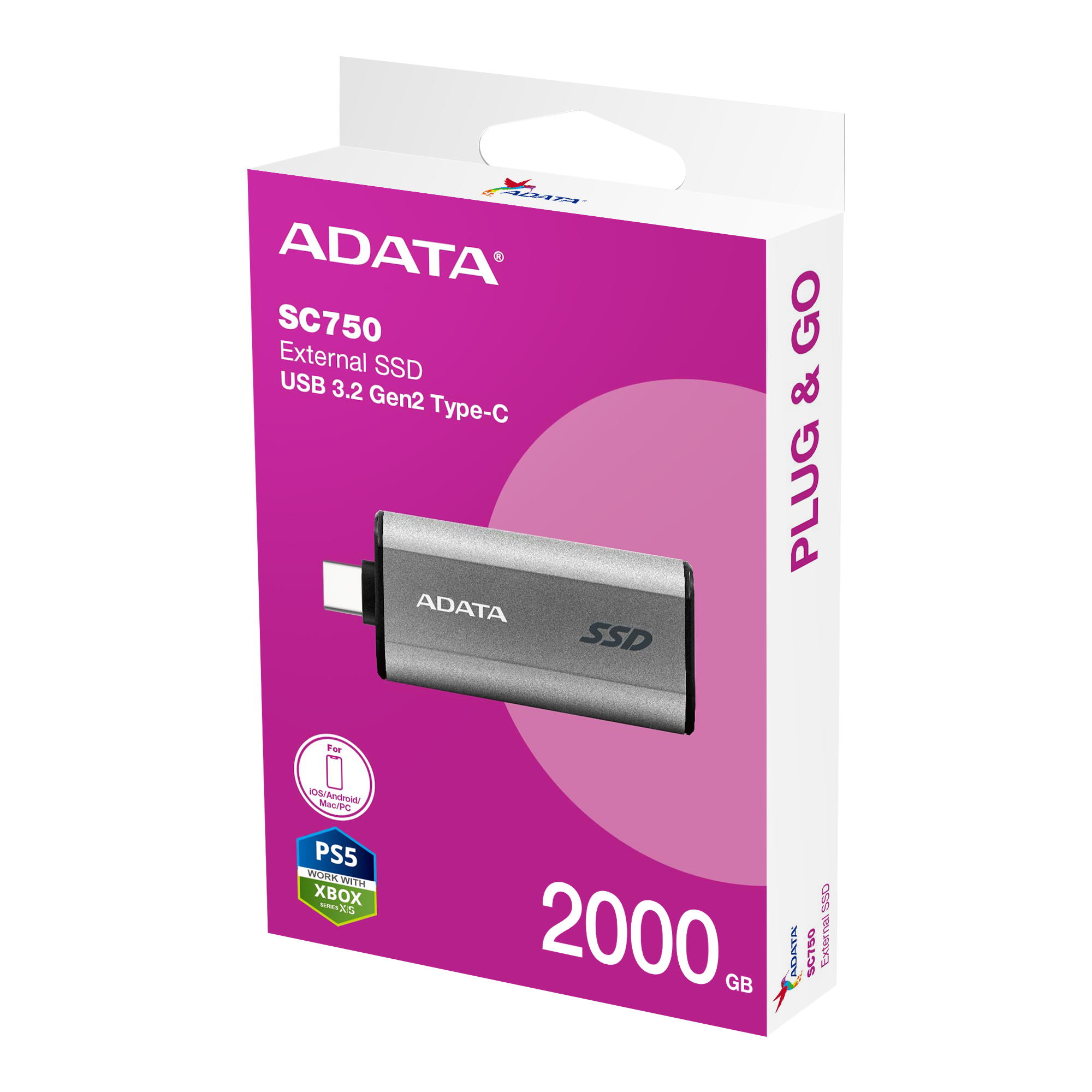 ADATA SC750 2TB – SSD di động USB 3.2 Gen 2 SC750-2000G-CCBK