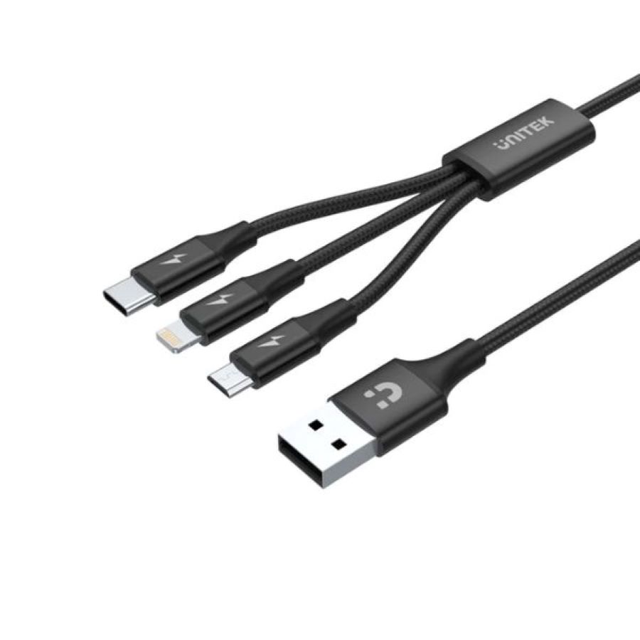 Cáp USB 2.0->Lightning+Micro+Type-C 1.2m UNITEK C14049BK | Hàng chính hãng