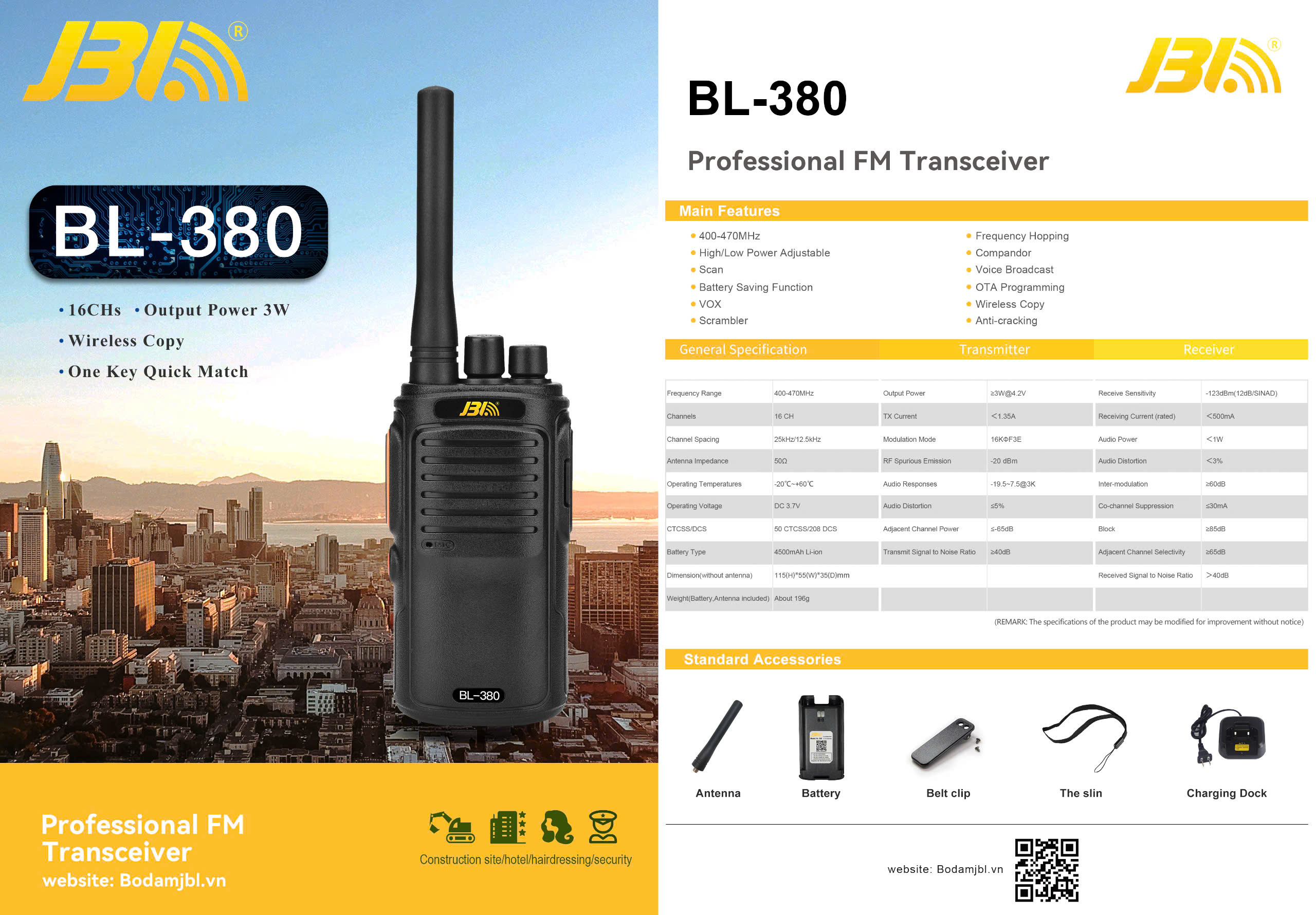 Bộ Đàm JBL BL-380: Thiết Kế Siêu Mỏng, Bền Bỉ Chuẩn Quân Đội Mỹ