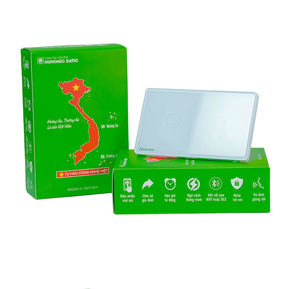 Công Tắc Cảm Ứng 2 Nút BLE Mesh Hunonic Datic