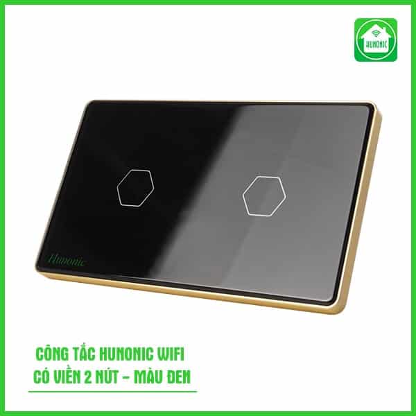 Công tác cám ứng WiFi Hunonic 2 Nút, HCN, màu Đen/Trắng