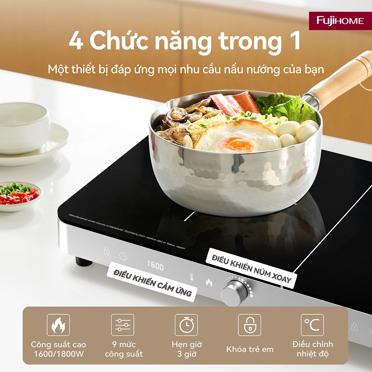 Bếp từ đôi Fujihome IC2602S 3400W núm xoay, chuẩn CE | Hàng chính hãng
