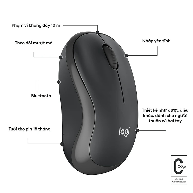 Chuột không dây Logitech Bluetooth M241, màu than chì (910-007416) | Hàng chính hãng