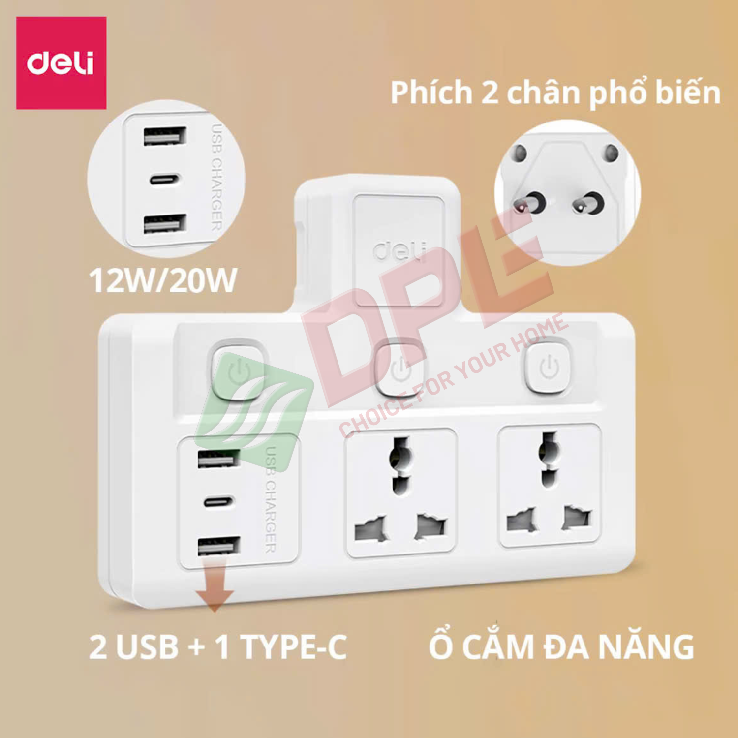 Ổ cắm điện đa năng Deli T716
