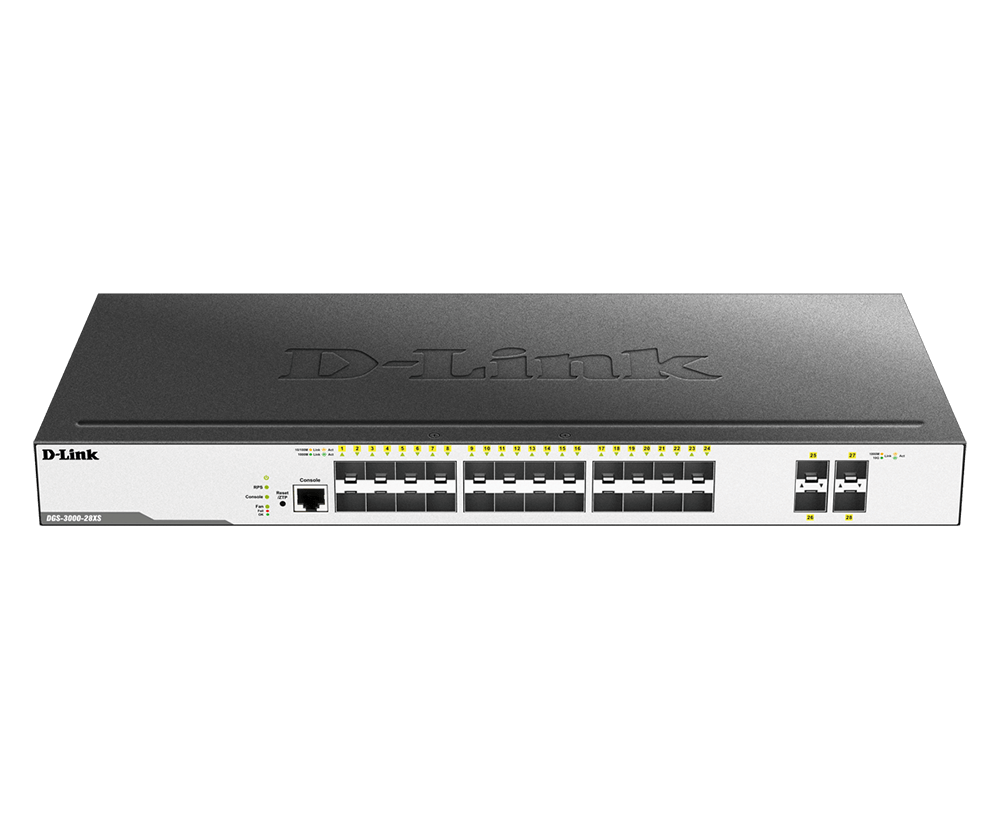 D-Link DGS-3000-28XS – Switch Managed Layer 2 28 Port SFP với 4 cổng 10G SFP+