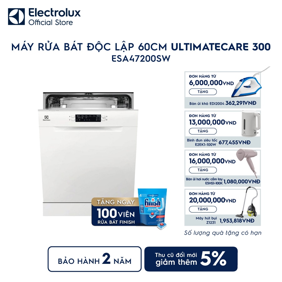 Máy rửa bát độc lập Electrolux 13 bộ UltimateCare 300 ESA47200SW trắng | Hàng chính hãng