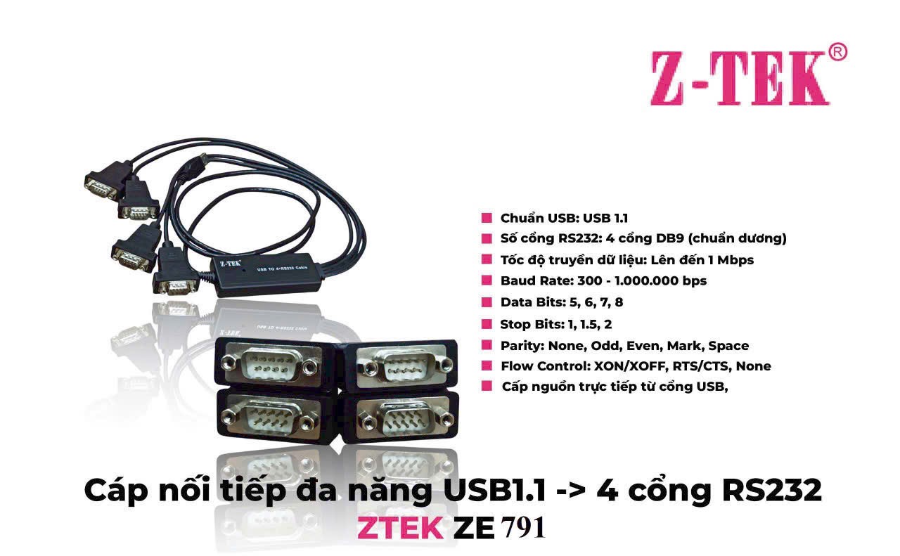 Cáp Nối Tiếp Đa Năng USB 1.1 Sang 4 Cổng RS232 Z-TEK ZE791